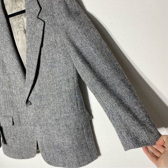Vintage Harris Tweed Leishman Classic Grey Wool Herringbone Blazer 46R - Picture 9 of 16